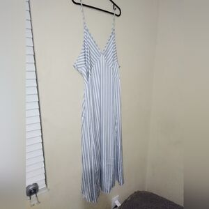H&M XXL Blue And White Striped Spaghetti Maxi Strap Dress With Tie Back